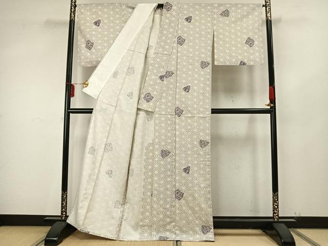 平和屋着物▽上質な紬 単衣 花唐草文 正絹 逸品 AAAZ9430fy