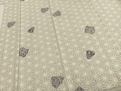 平和屋着物▽上質な紬 単衣 花唐草文 正絹 逸品 AAAZ9430fy