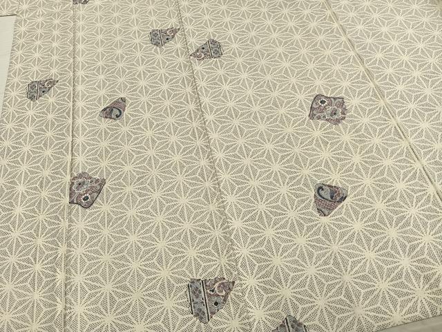 平和屋着物▽上質な紬 単衣 花唐草文 正絹 逸品 AAAZ9430fy