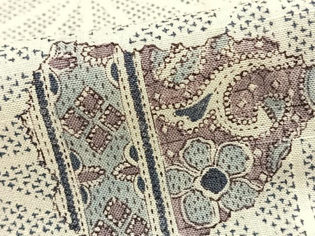 平和屋着物▽上質な紬 単衣 花唐草文 正絹 逸品 AAAZ9430fy