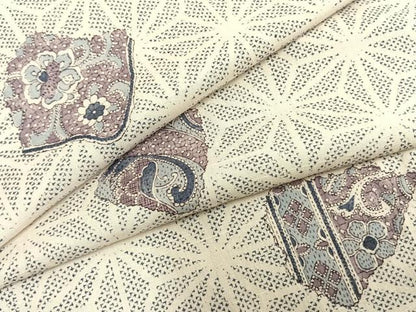 平和屋着物▽上質な紬 単衣 花唐草文 正絹 逸品 AAAZ9430fy