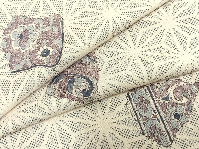 平和屋着物▽上質な紬 単衣 花唐草文 正絹 逸品 AAAZ9430fy