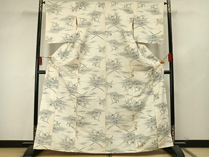 平和屋着物▽上質な紬 単衣 草花文 正絹 逸品 未使用 AAAZ9431fy