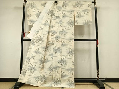 平和屋着物▽上質な紬 単衣 草花文 正絹 逸品 未使用 AAAZ9431fy