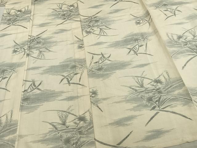 平和屋着物▽上質な紬 単衣 草花文 正絹 逸品 未使用 AAAZ9431fy