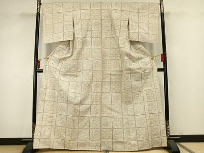 平和屋着物▽本場結城紬 重要無形文化財 単衣 100亀甲 色紙草花文 正絹 逸品 AAAZ9434fy