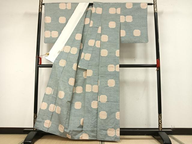 平和屋着物▽上質な紬 単衣 亀甲文様 正絹 逸品 AAAZ9435fy