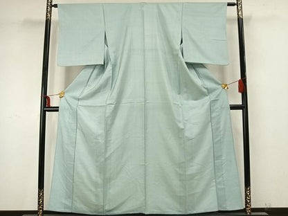 平和屋着物▽上質な紬 単衣 色無地 青磁鼠色 正絹 逸品 AAAZ9436fy