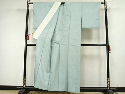平和屋着物▽上質な紬 単衣 色無地 青磁鼠色 正絹 逸品 AAAZ9436fy