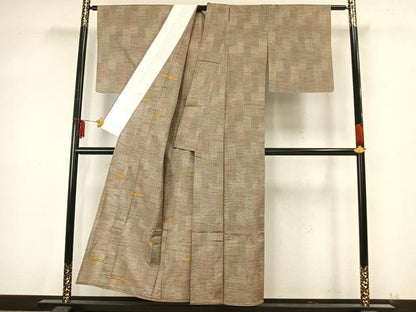 平和屋着物▽手織紅彩紬 単衣 花織 幾何学文様 反端付き 正絹 逸品 AAAZ9437fy