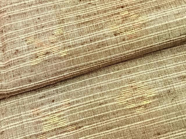 平和屋着物▽手織紅彩紬 単衣 花織 幾何学文様 反端付き 正絹 逸品 AAAZ9437fy