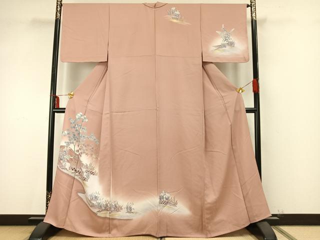 平和屋着物▽訪問着 単衣 風景草花文 暈し染め 金彩 正絹 逸品 未使用 AAAZ9438fy