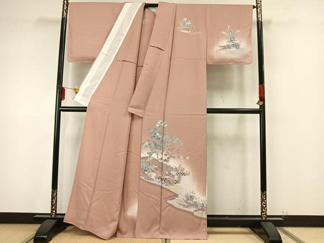 平和屋着物▽訪問着 単衣 風景草花文 暈し染め 金彩 正絹 逸品 未使用 AAAZ9438fy