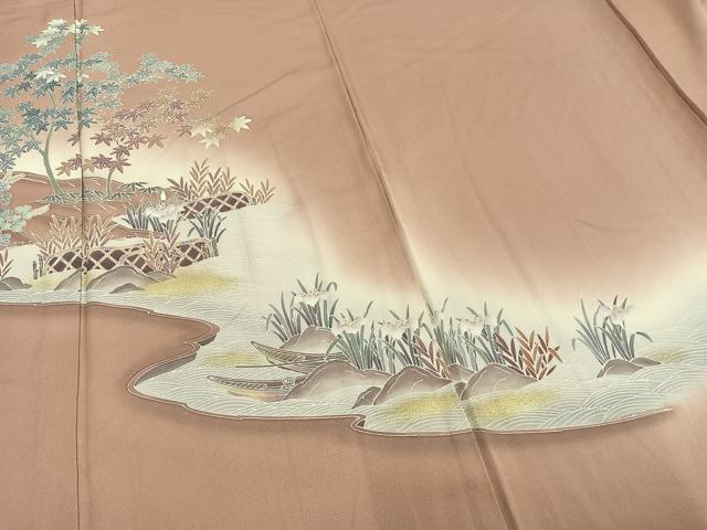 平和屋着物▽訪問着 単衣 風景草花文 暈し染め 金彩 正絹 逸品 未使用 AAAZ9438fy