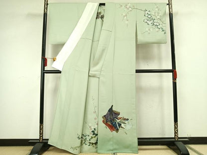 平和屋着物▽訪問着 単衣 手描き 人物草花文 金銀彩 正絹 逸品 AAAZ9440fy