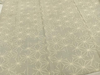 平和屋着物▽お召 単衣 麻の葉文様 反端付き 正絹 逸品 AAAZ9441fy