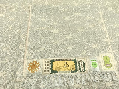 平和屋着物▽お召 単衣 麻の葉文様 反端付き 正絹 逸品 AAAZ9441fy