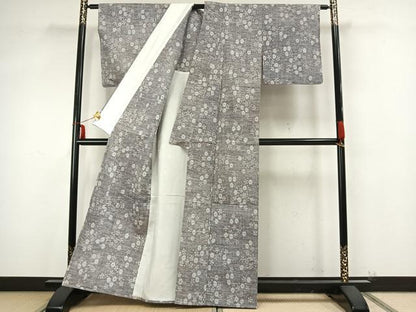 平和屋着物▽上質な紬 単衣 舞花文 正絹 逸品 AAAZ9443fy