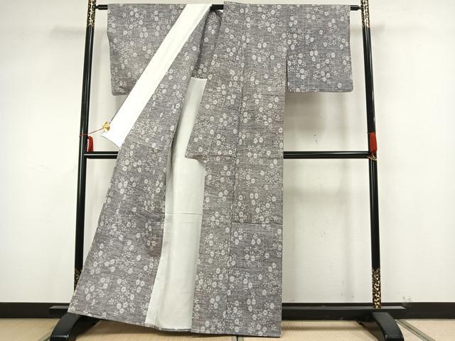 平和屋着物▽上質な紬 単衣 舞花文 正絹 逸品 AAAZ9443fy