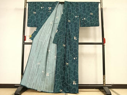 平和屋着物▽小紋 単衣 草花文 洗える着物 AAAZ9444fy