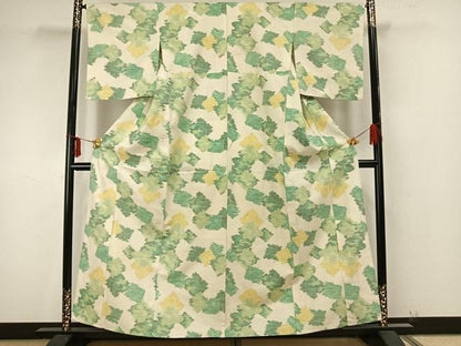 平和屋着物▽上質な紬 単衣 幾何学文 正絹 逸品 AAAZ9446fy