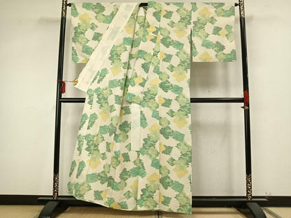 平和屋着物▽上質な紬 単衣 幾何学文 正絹 逸品 AAAZ9446fy
