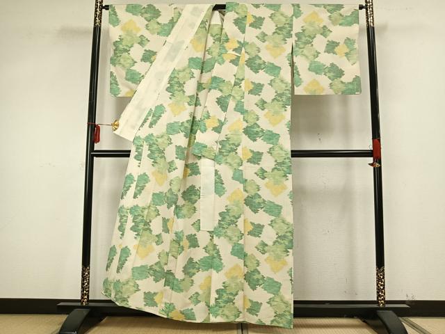 平和屋着物▽上質な紬 単衣 幾何学文 正絹 逸品 AAAZ9446fy