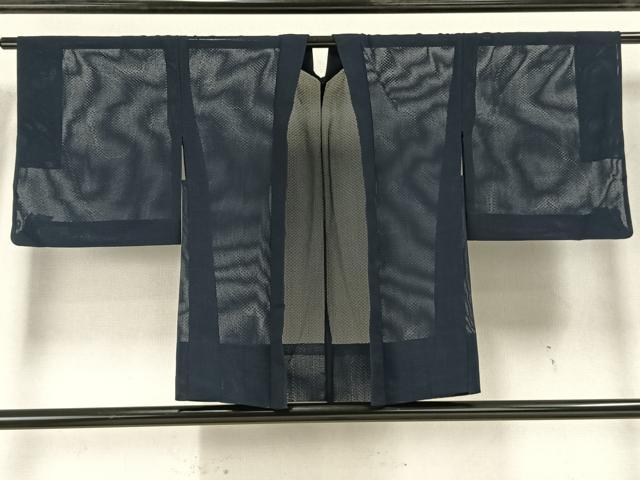 平和屋着物▽羽織　スリーシーズン　春夏秋　塵除け　幾何学地紋　紺青色　正絹　逸品　AAAZ9449fy