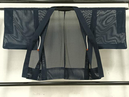 平和屋着物▽羽織　スリーシーズン　春夏秋　塵除け　幾何学地紋　紺青色　正絹　逸品　AAAZ9449fy