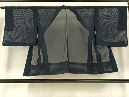 平和屋着物▽羽織　スリーシーズン　春夏秋　塵除け　幾何学地紋　紺青色　正絹　逸品　AAAZ9449fy
