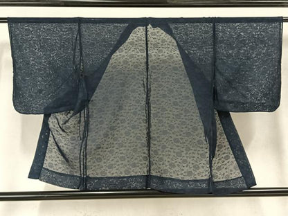 平和屋着物▽羽織 スリーシーズン 春夏秋 塵除け 草花地紋 青藍色 正絹 逸品 AAAZ9453fy