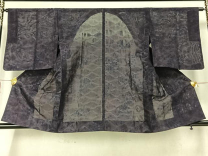 平和屋着物▽道行コート スリーシーズン 春夏秋 塵除け 舞花文 正絹 逸品 AAAZ9456fy