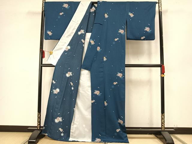 平和屋着物▽小紋 単衣 草花丸文 暈し染め 洗える着物 AAAZ9459fy