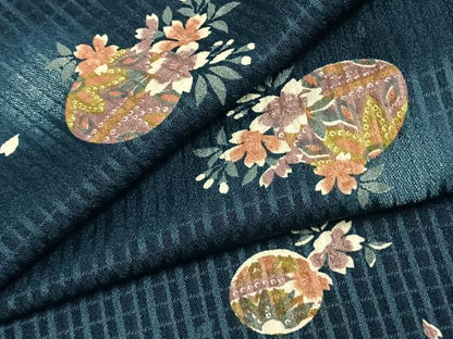 平和屋着物▽小紋 単衣 草花丸文 暈し染め 洗える着物 AAAZ9459fy