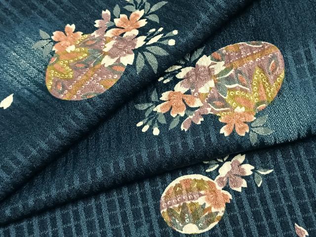 平和屋着物▽小紋 単衣 草花丸文 暈し染め 洗える着物 AAAZ9459fy