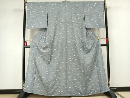平和屋着物▽小紋 単衣 舞花文 洗える着物 AAAZ9463fy