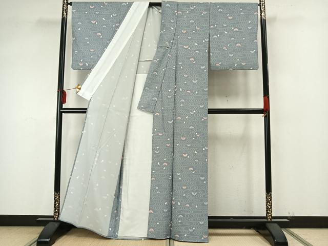 平和屋着物▽小紋 単衣 舞花文 洗える着物 AAAZ9463fy