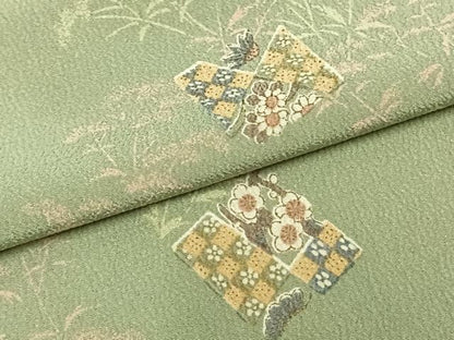 平和屋着物▽小紋 単衣 草花文 洗える着物 AAAZ9464fy