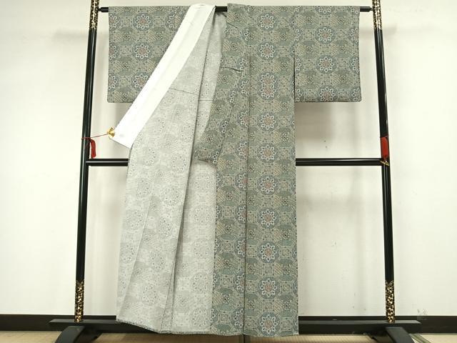 平和屋着物▽小紋 単衣 吉祥花文 洗える着物 AAAZ9466fy