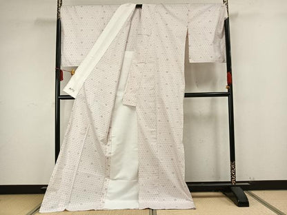 平和屋着物▽本場大島紬　単衣　さねん月桃染　幾何学文様　やまと誂製　窪田織物謹製　証紙付き　ロング丈　正絹　逸品　AAAZ9473fy