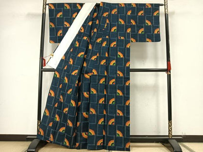 平和屋着物▽上質な紬 単衣 色紙文 正絹 逸品 未使用 AAAZ9475fy