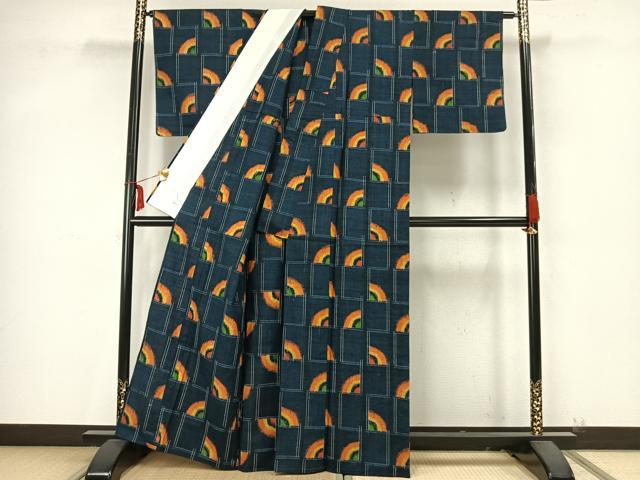 平和屋着物▽上質な紬 単衣 色紙文 正絹 逸品 未使用 AAAZ9475fy