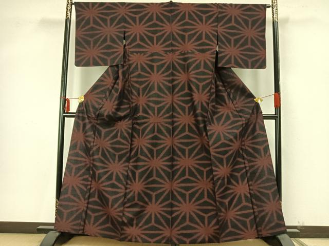 平和屋着物▽上質な紬 単衣 幾何学文様 正絹 逸品 未使用 AAAZ9476fy
