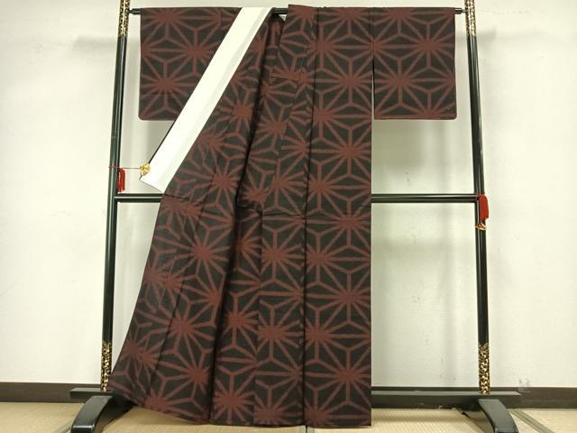 平和屋着物▽上質な紬 単衣 幾何学文様 正絹 逸品 未使用 AAAZ9476fy