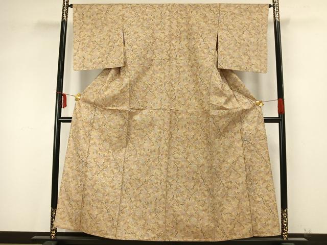 平和屋着物▽上質な紬　単衣　樹林文　正絹　逸品　AAAZ9479fy