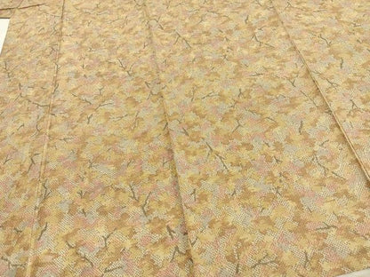 平和屋着物▽上質な紬　単衣　樹林文　正絹　逸品　AAAZ9479fy
