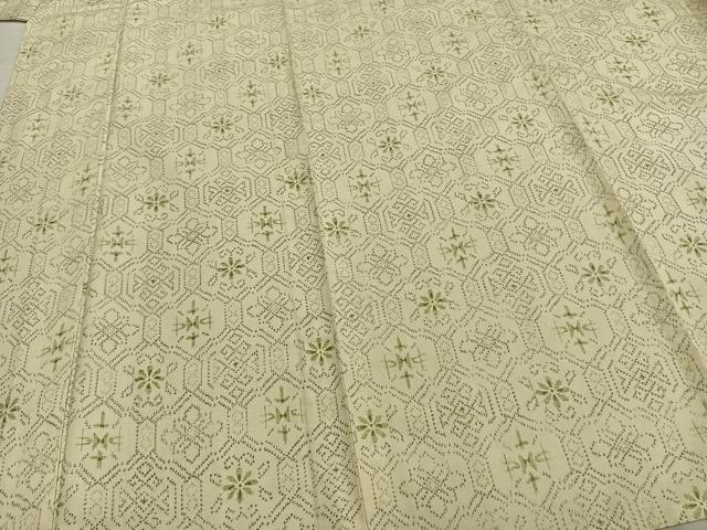 平和屋着物▽上質な紬 単衣 幾何学花文 正絹 逸品 AAAZ9480fy