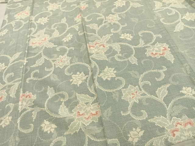 平和屋着物▽上質な紬 単衣 花唐草文 正絹 逸品 AAAZ9484fy
