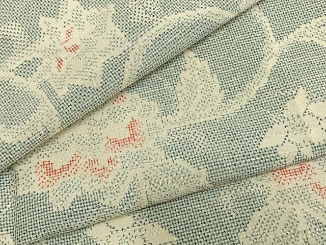 平和屋着物▽上質な紬 単衣 花唐草文 正絹 逸品 AAAZ9484fy