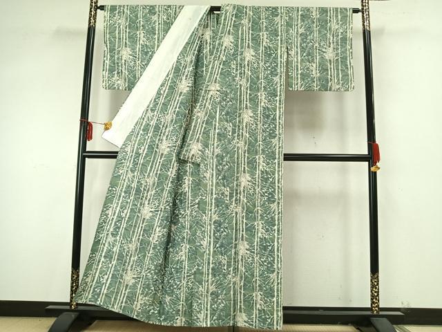平和屋着物▽上質な紬 単衣 草葉文 正絹 逸品 AAAZ9488fy